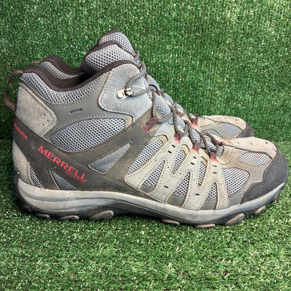 Merrell Accentor 3 Mid Waterproof Suede Mesh Hiking Boots Grey Red Mens Size 15